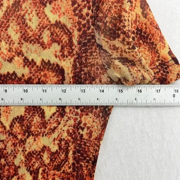 Urban Outfitters Dress Women's Sz Small Orange Mesh Snakeskin Mock Neck Bodycon - Picture 4 of 13